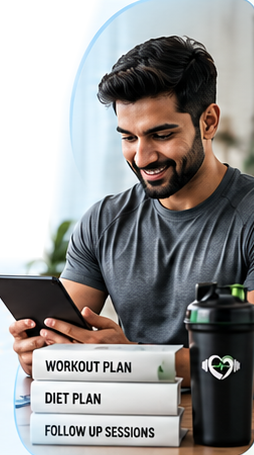 Trainer preparing workout and diet plan packages
