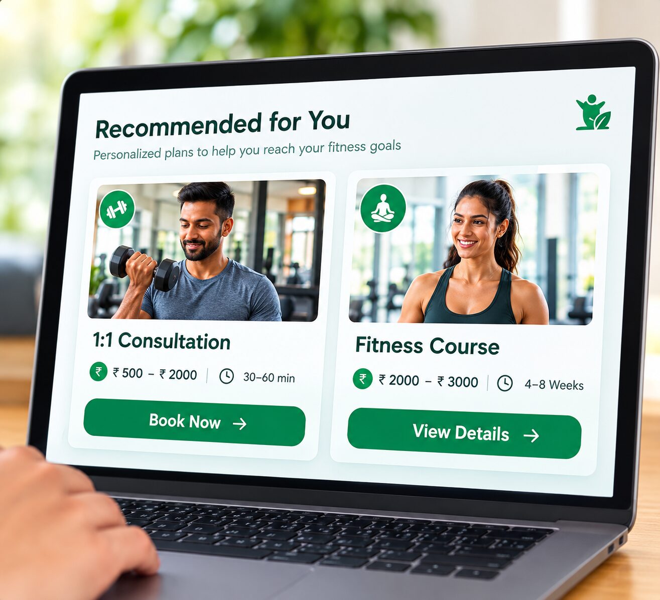 Recommended consultation and course packages on a laptop