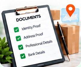 Documents checklist: identity proof, address proof, professional details and bank details