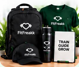 FitFreakk trainer kit: backpack, t-shirt, cap, bottle and guide