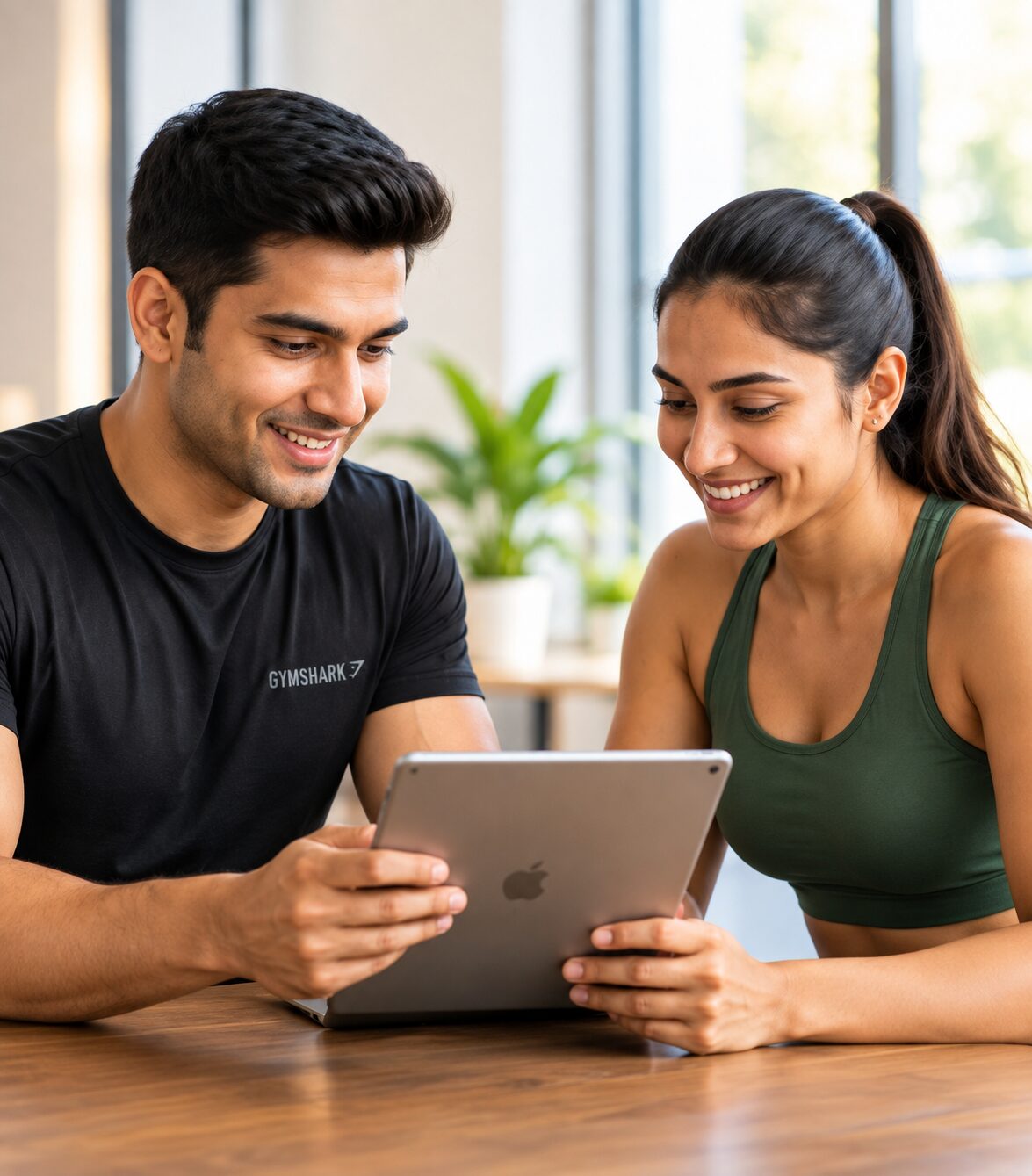 Trainer and client reviewing a plan on a tablet
